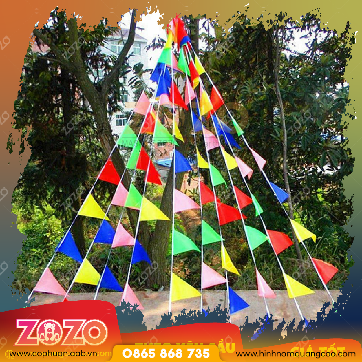 Cờ dây tam giác nhiều màu trang trí đẹp 1 Co day 02