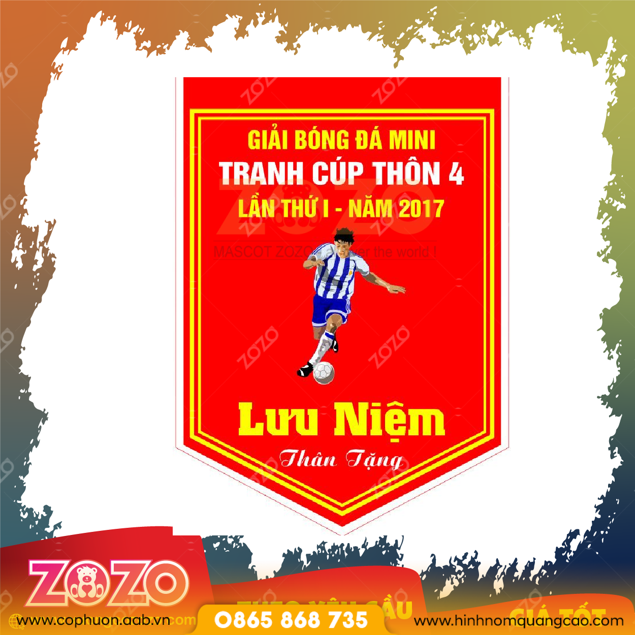 Cờ lưu niệm cầu thủ xuất sắc in ấn cao cấp 1 Co luu niem the thao