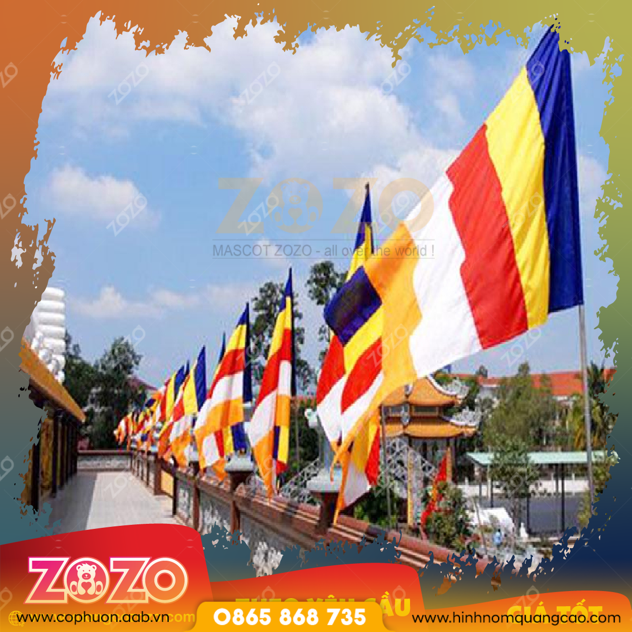 Cờ phật giáo dọc may theo yêu cầu 1 Co phat giao 01